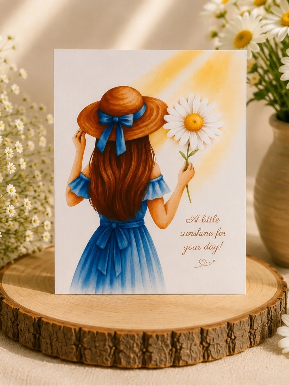 Handmade Daisy Soap Card, Botanical Watercolor Art, Gift For Her